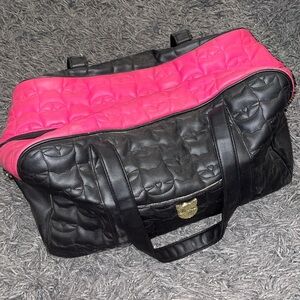Betsey Johnson black and pink cat lovers duffle bag